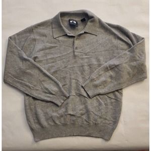 Woods & Gray Mens 100% Cashmere Polo Sweater Med. Gray Button Long Sleeve